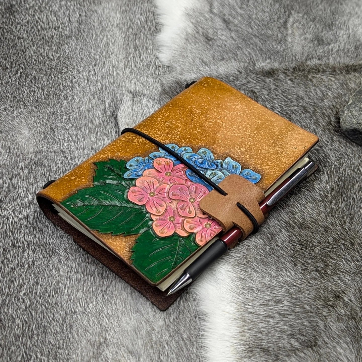 A6 Traveller's Refillable Notebook | Tooled Hydrangea for N.C.