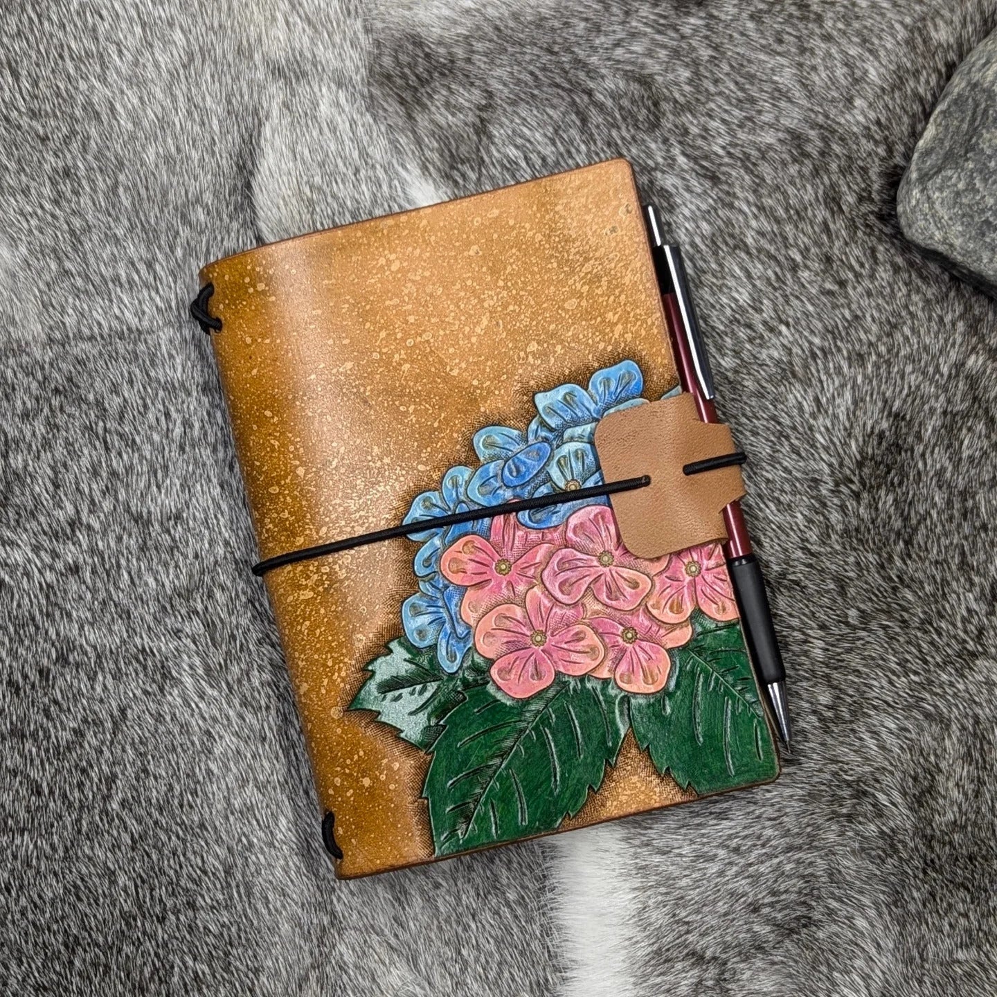 A6 Traveller's Refillable Notebook | Tooled Hydrangea for N.C.