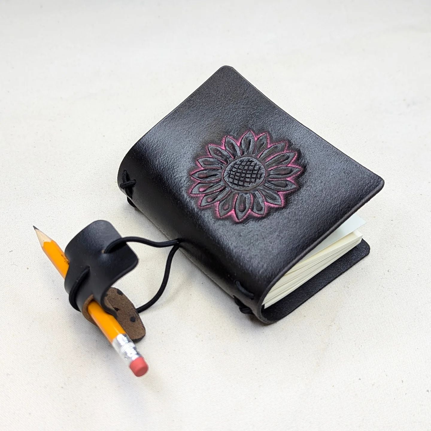 A7 Traveller's Refillable Notebook | Tooled Neon Pink Sunflower