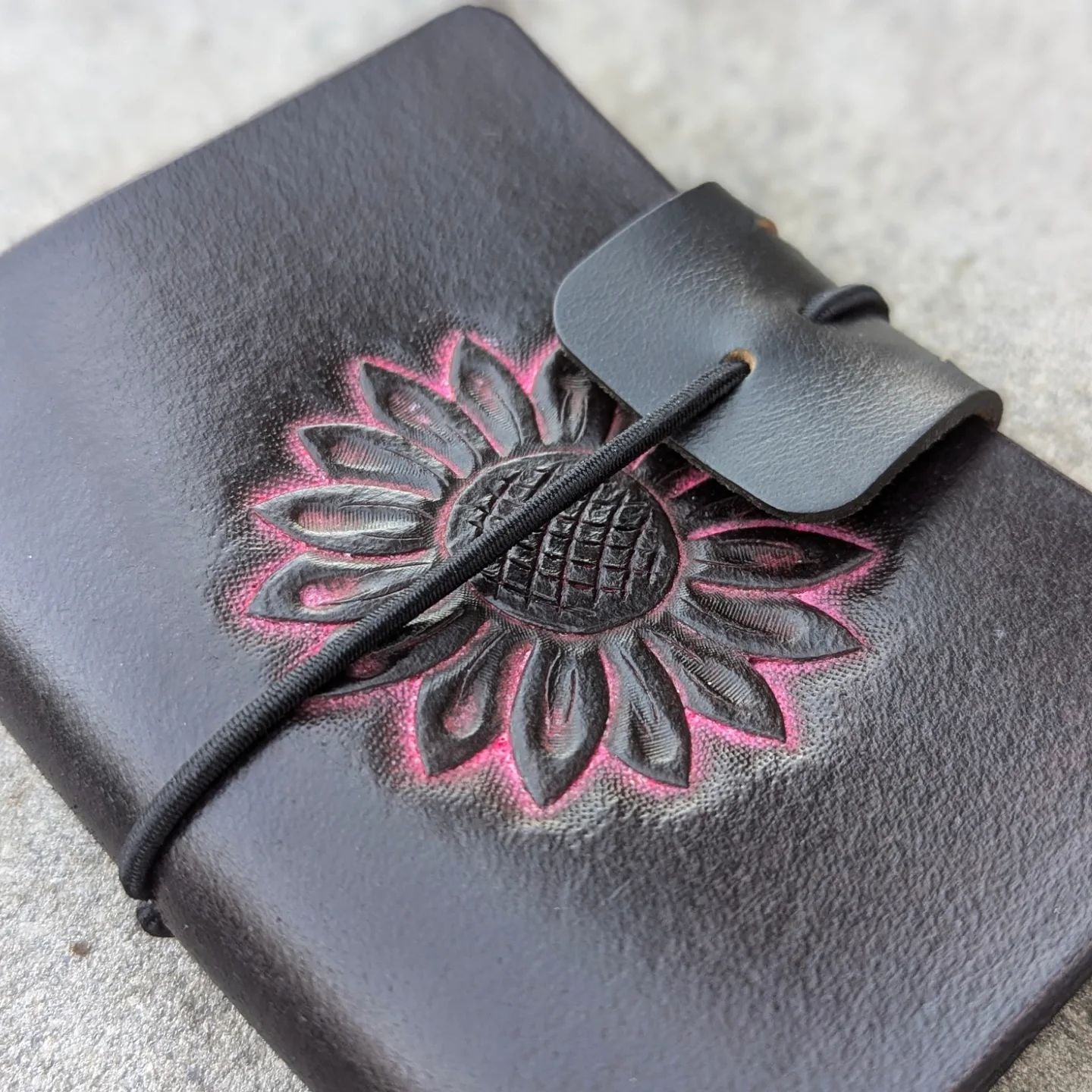 A7 Traveller's Refillable Notebook | Tooled Neon Pink Sunflower