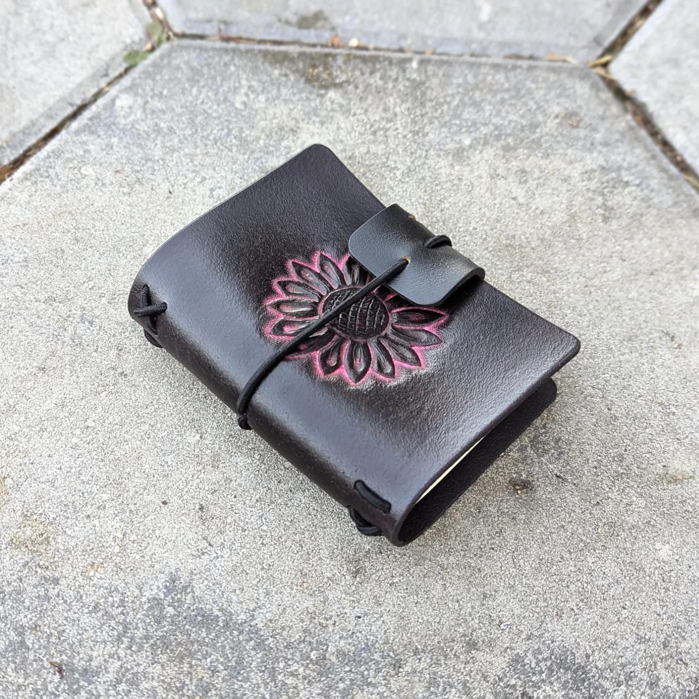 A7 Traveller's Refillable Notebook | Tooled Neon Pink Sunflower