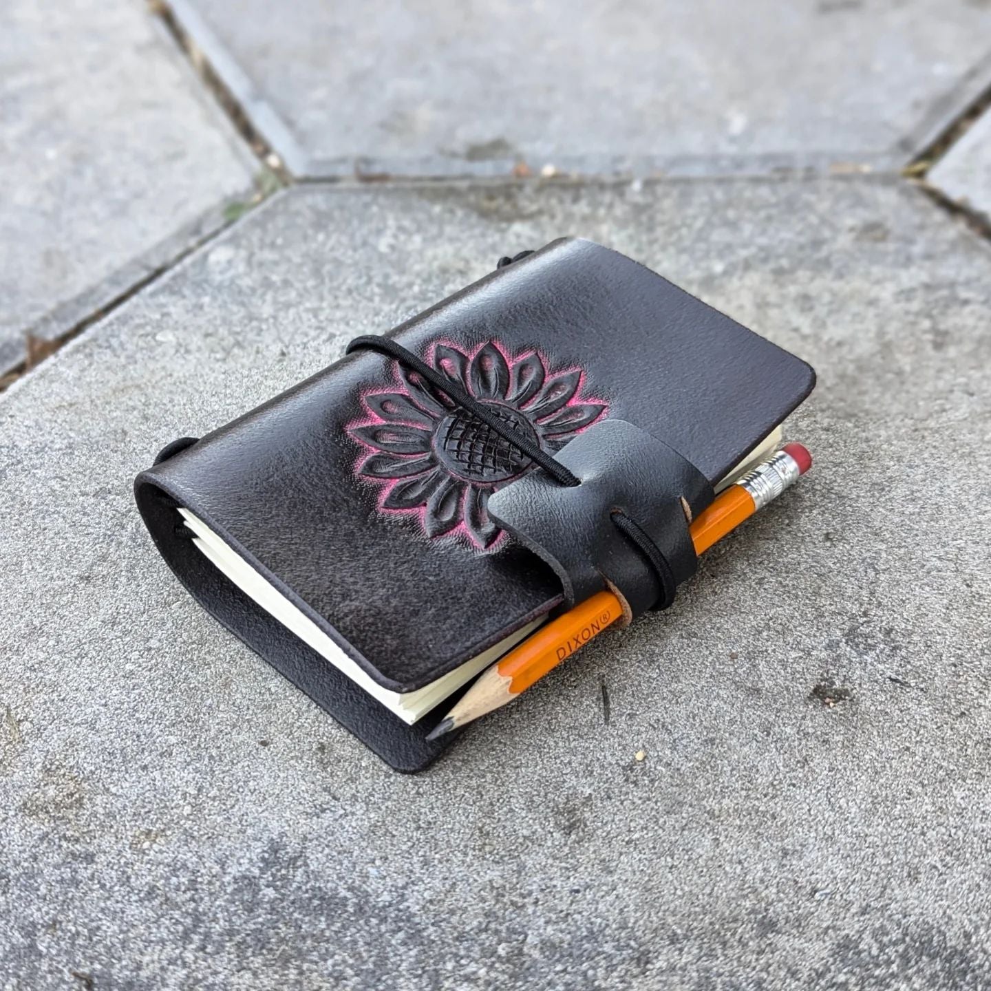 A7 Traveller's Refillable Notebook | Tooled Neon Pink Sunflower