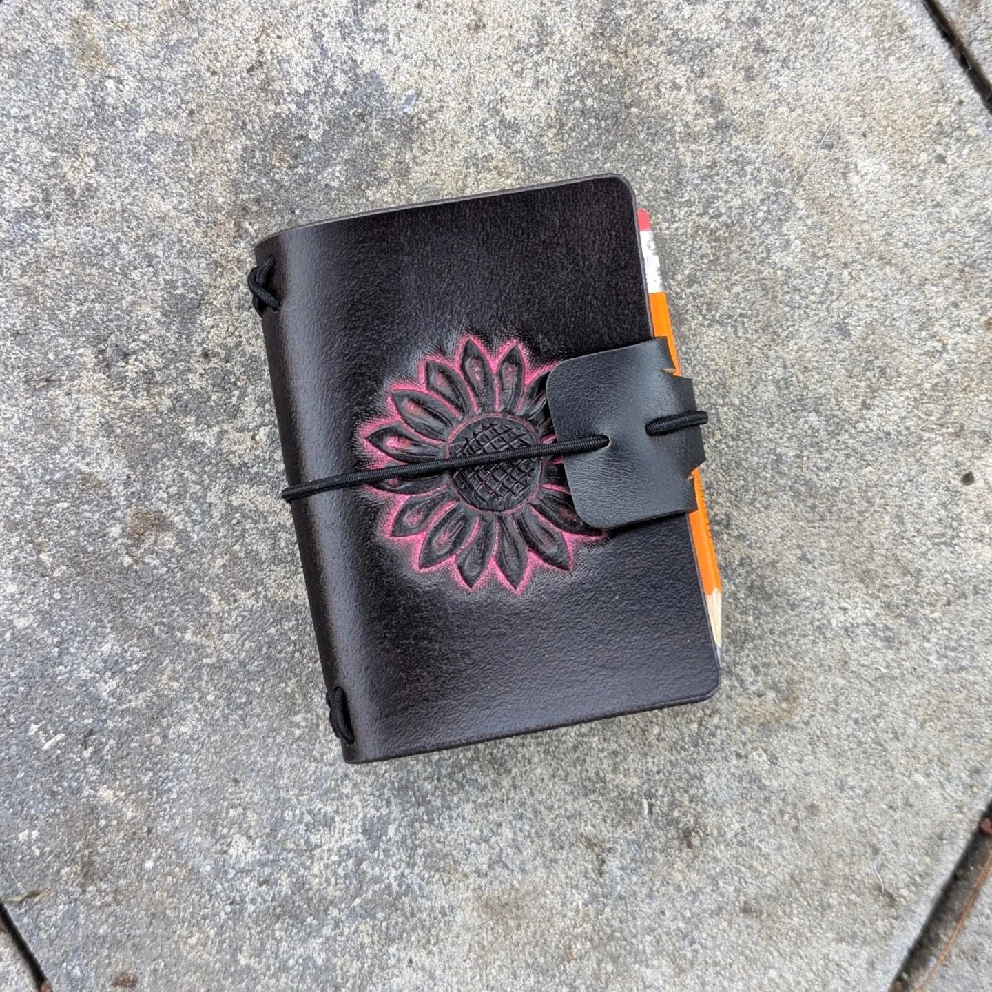 A7 Traveller's Refillable Notebook | Tooled Neon Pink Sunflower