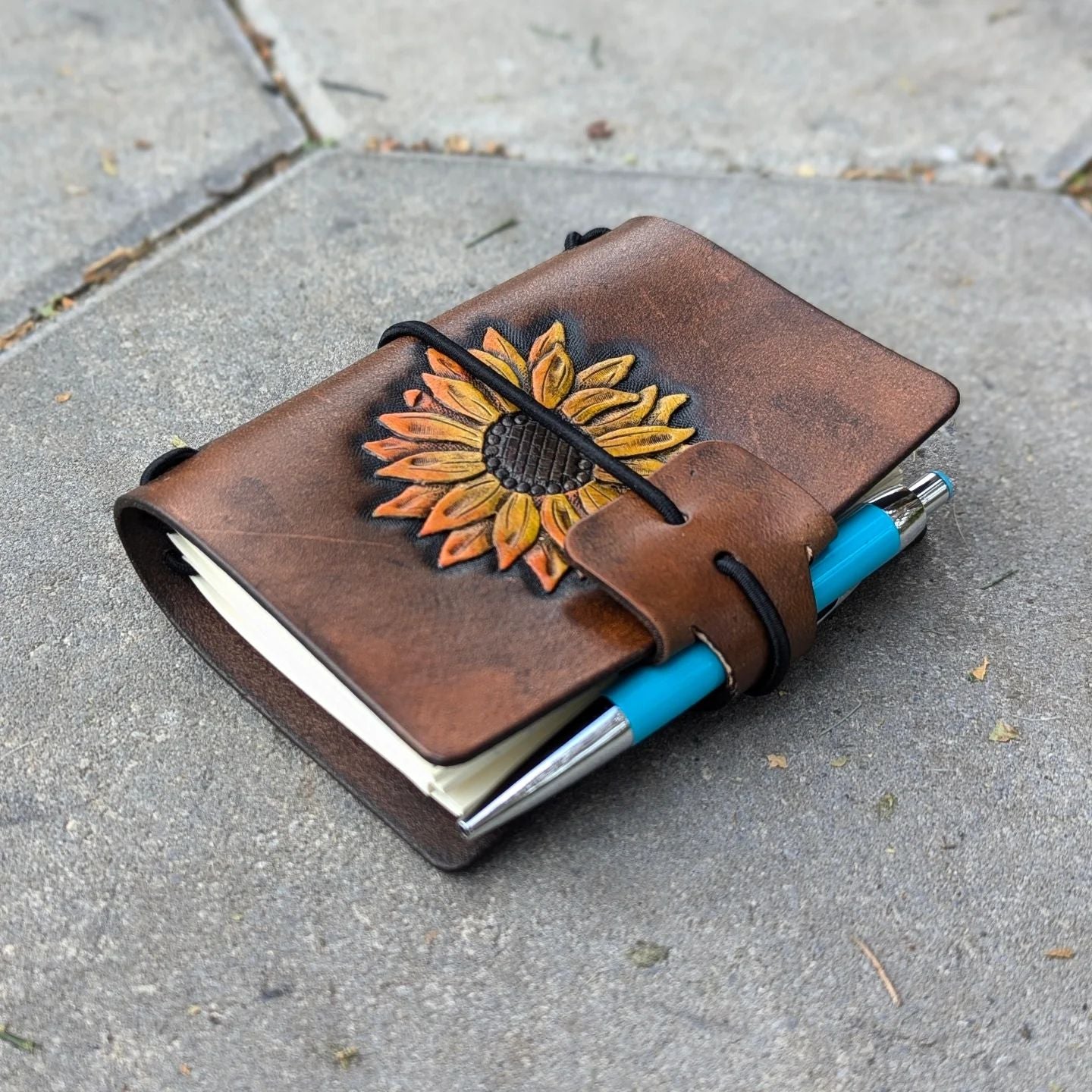 A7 Traveller's Refillable Notebook | Tooled Sunflower – Rowsome Leather