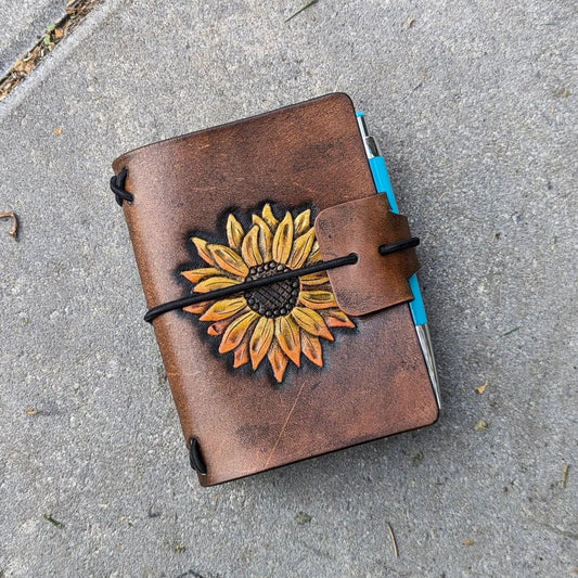 A7 Traveller's Refillable Notebook | Tooled Sunflower