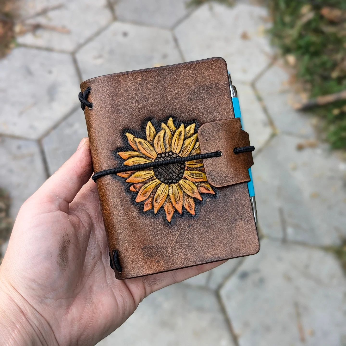 A7 Traveller's Refillable Notebook | Tooled Sunflower