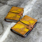POCKET Traveller's Refillable Notebook | Set of Two Tooled Ginkgo Leaves for N.C.