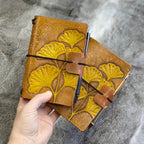 POCKET Traveller's Refillable Notebook | Set of Two Tooled Ginkgo Leaves for N.C.