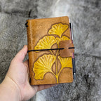 POCKET Traveller's Refillable Notebook | Set of Two Tooled Ginkgo Leaves for N.C.