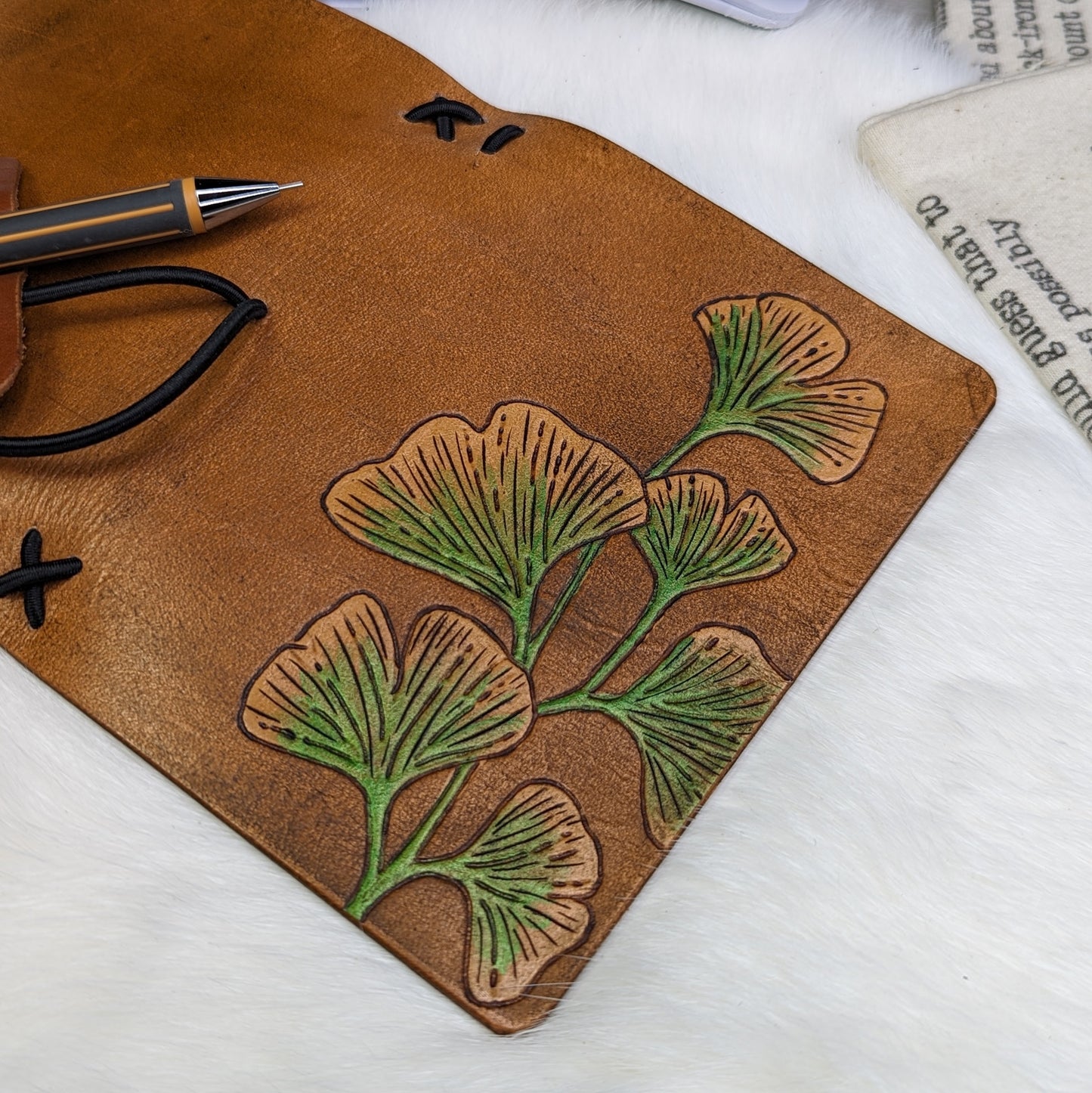 Passport Traveller's Refillable Notebook | Pyrography Gingko Leaves #1