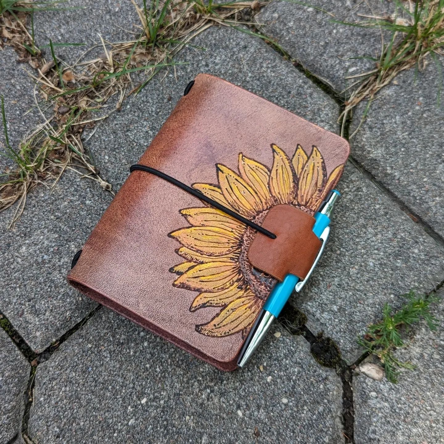 Passport Traveller's Refillable Notebook | Pyrography Sunflower #1