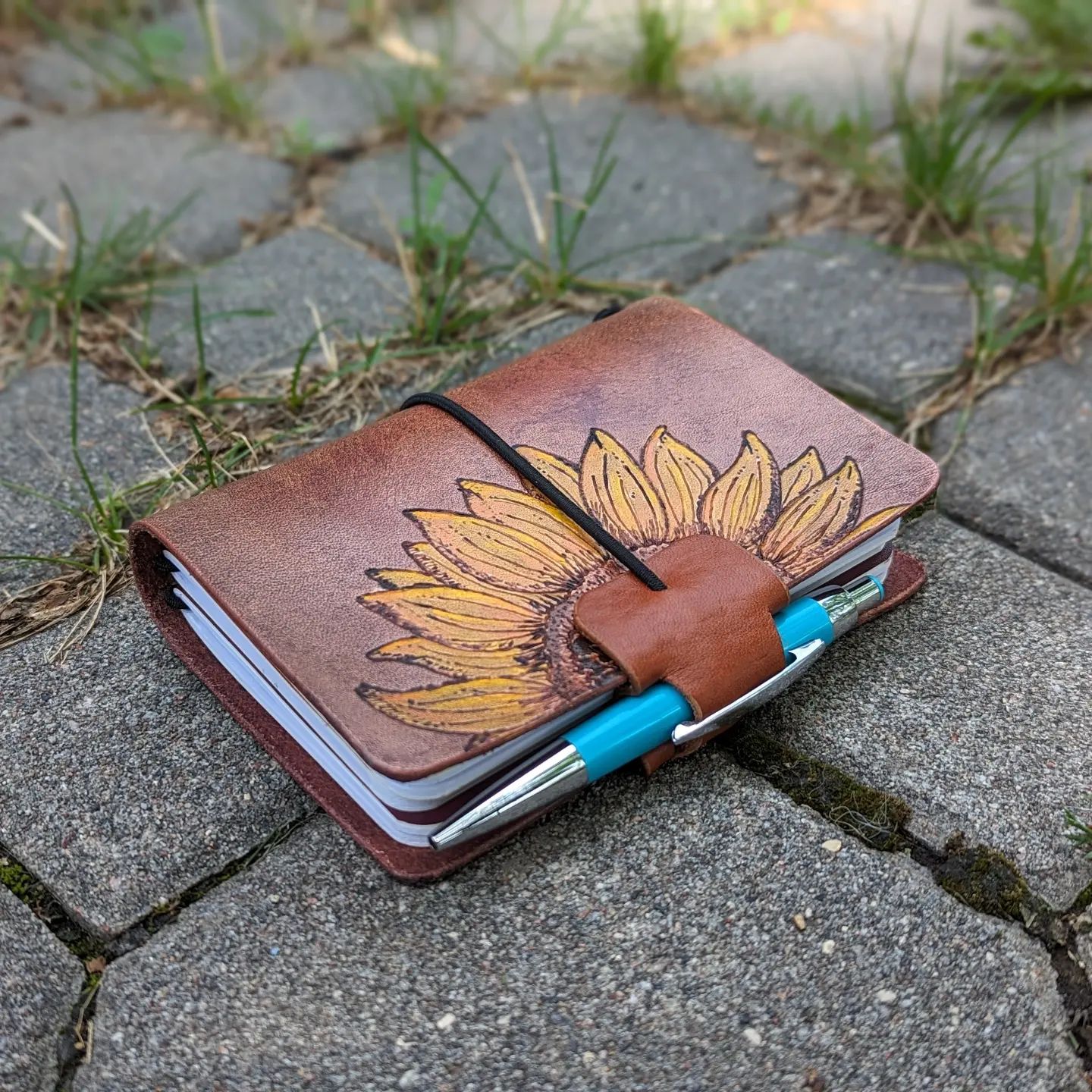 Passport Traveller's Refillable Notebook | Pyrography Sunflower #1