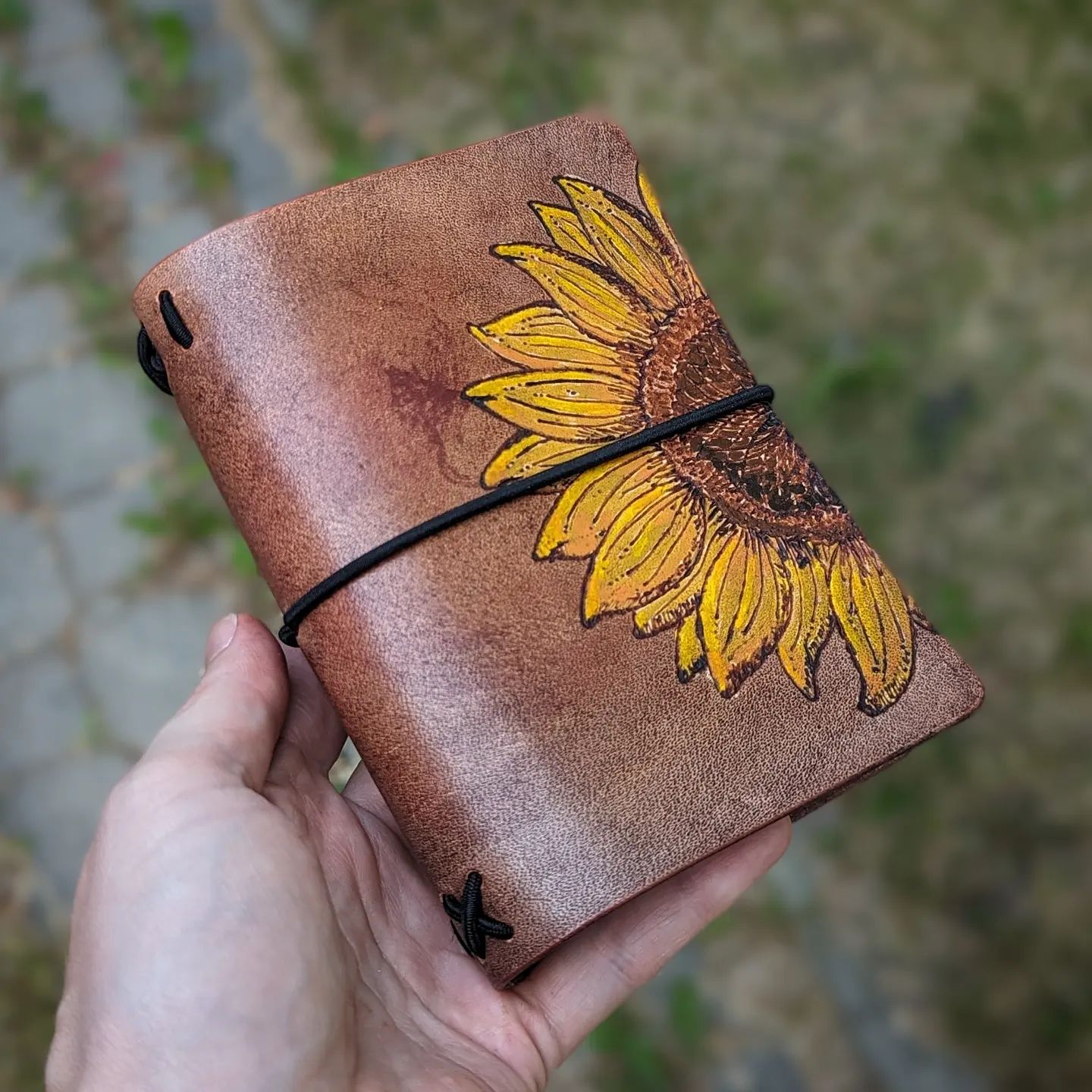 Passport Traveller's Refillable Notebook | Pyrography Sunflower #1