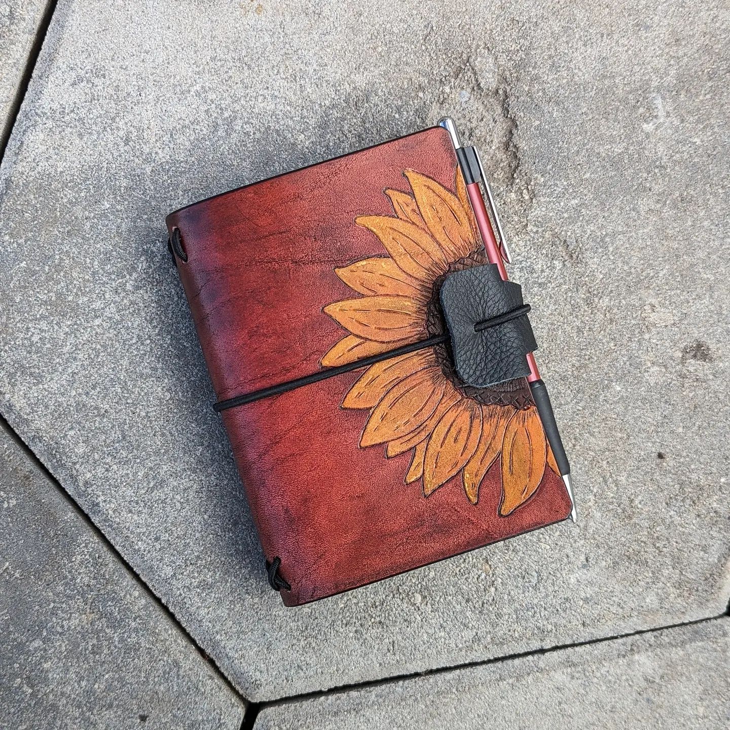 Passport Traveller's Refillable Notebook | Pyrography Sunflower #2