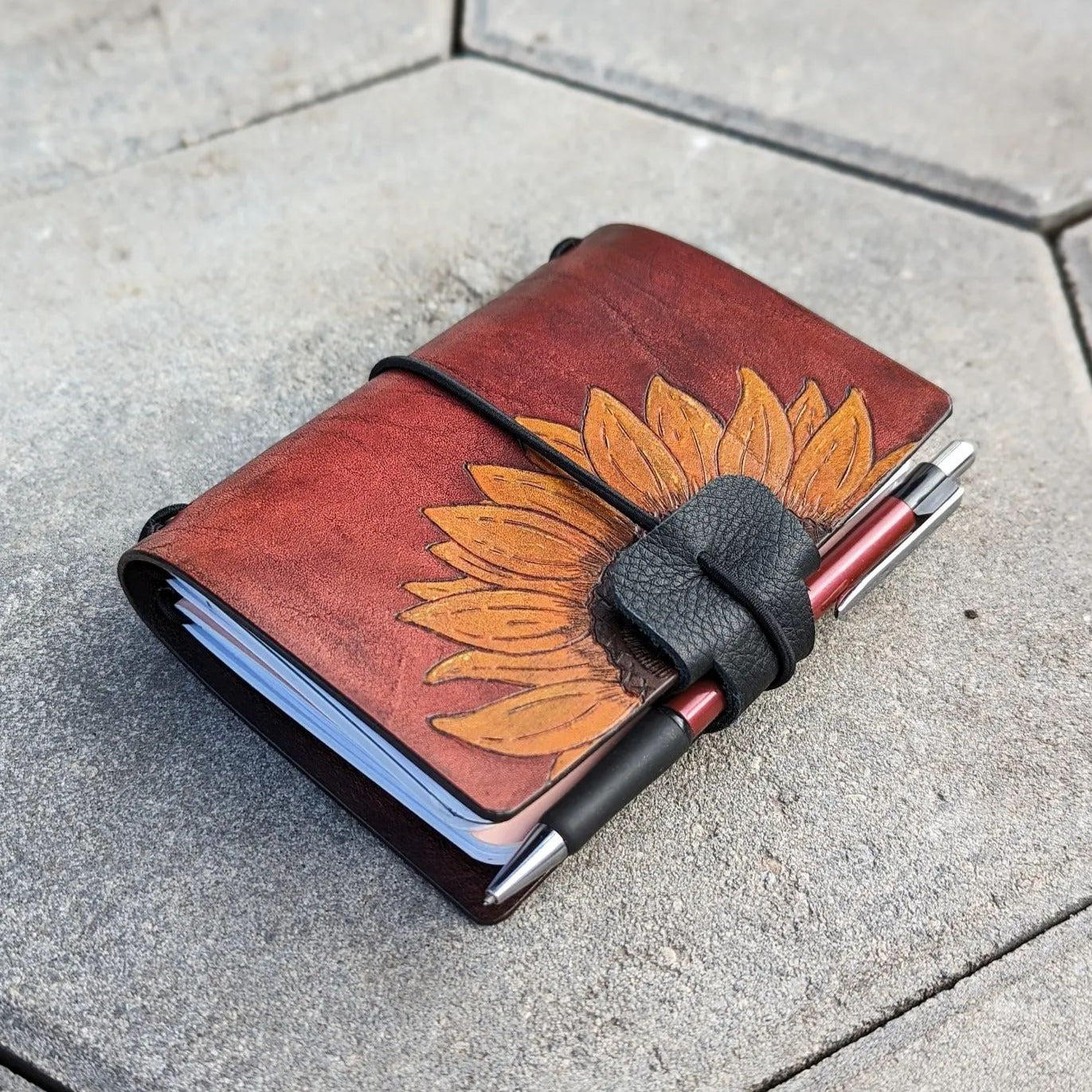 Passport Traveller's Refillable Notebook | Pyrography Sunflower #2