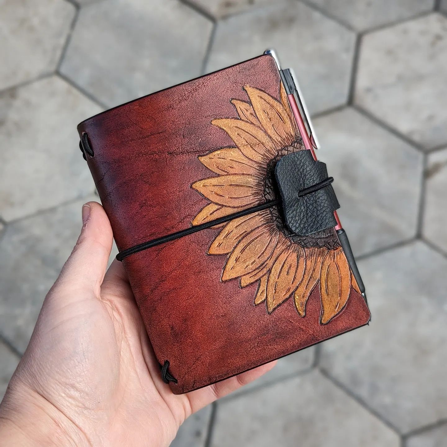 Passport Traveller's Refillable Notebook | Pyrography Sunflower #2