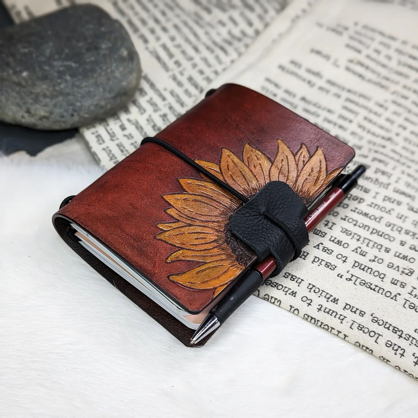 Passport Traveller's Refillable Notebook | Pyrography Sunflower #2