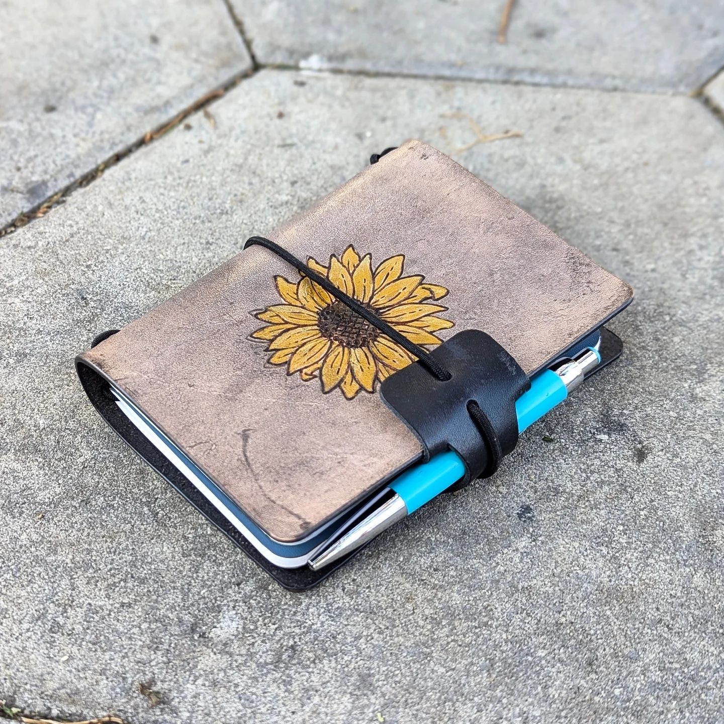 Passport Traveller's Refillable Notebook | Pyrography Sunflower #3