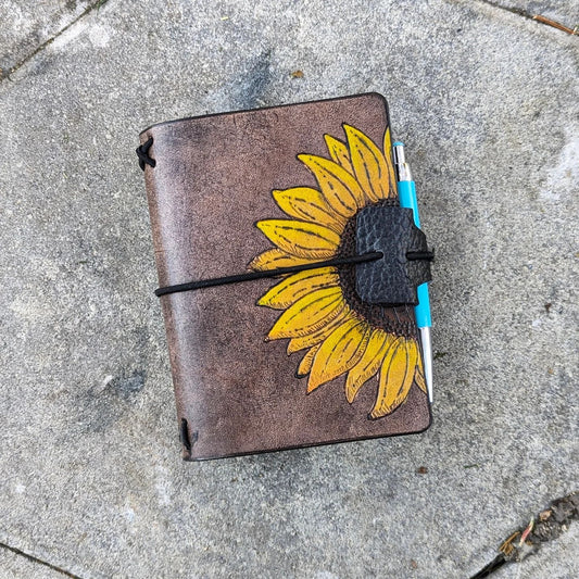 PASSPORT Traveller's Refillable Notebook | Pyrography Sunflower #4