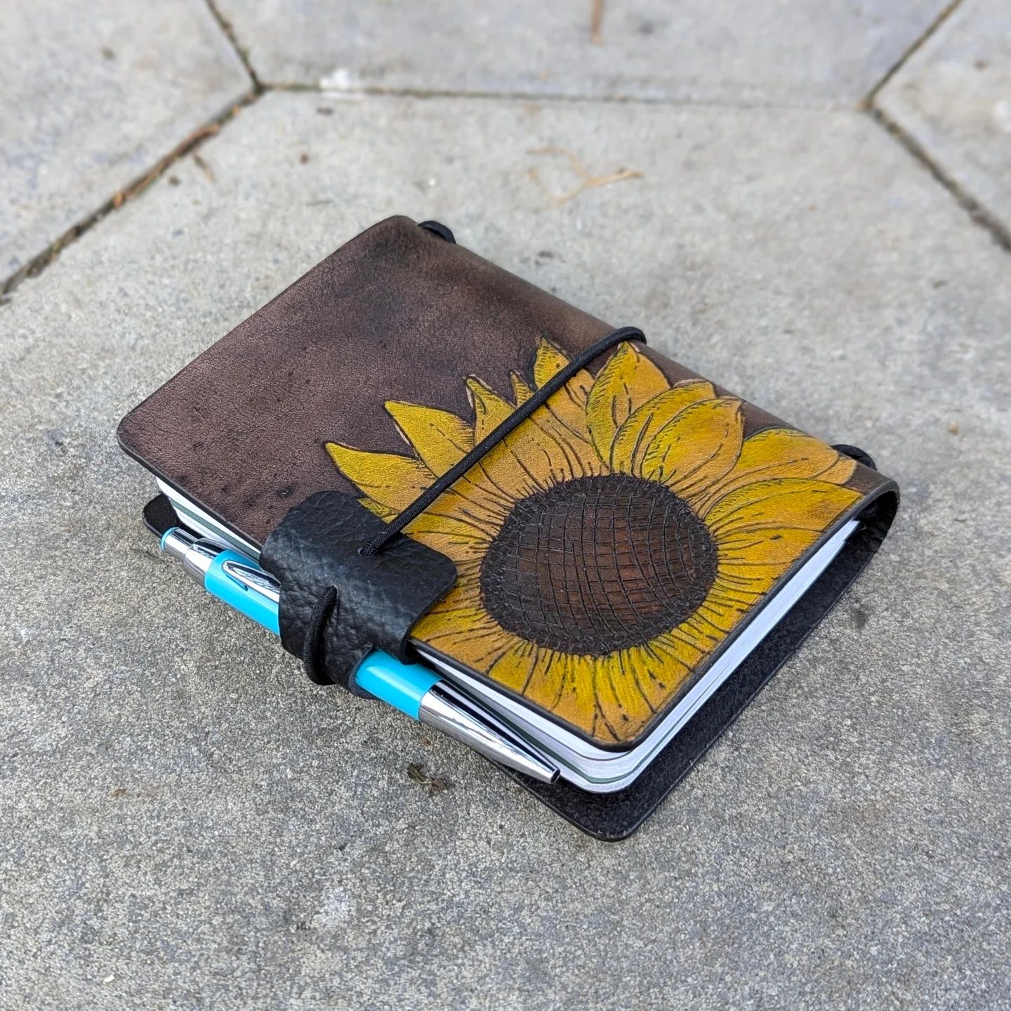 Passport Traveller's Refillable Notebook | Pyrography Sunflower #5