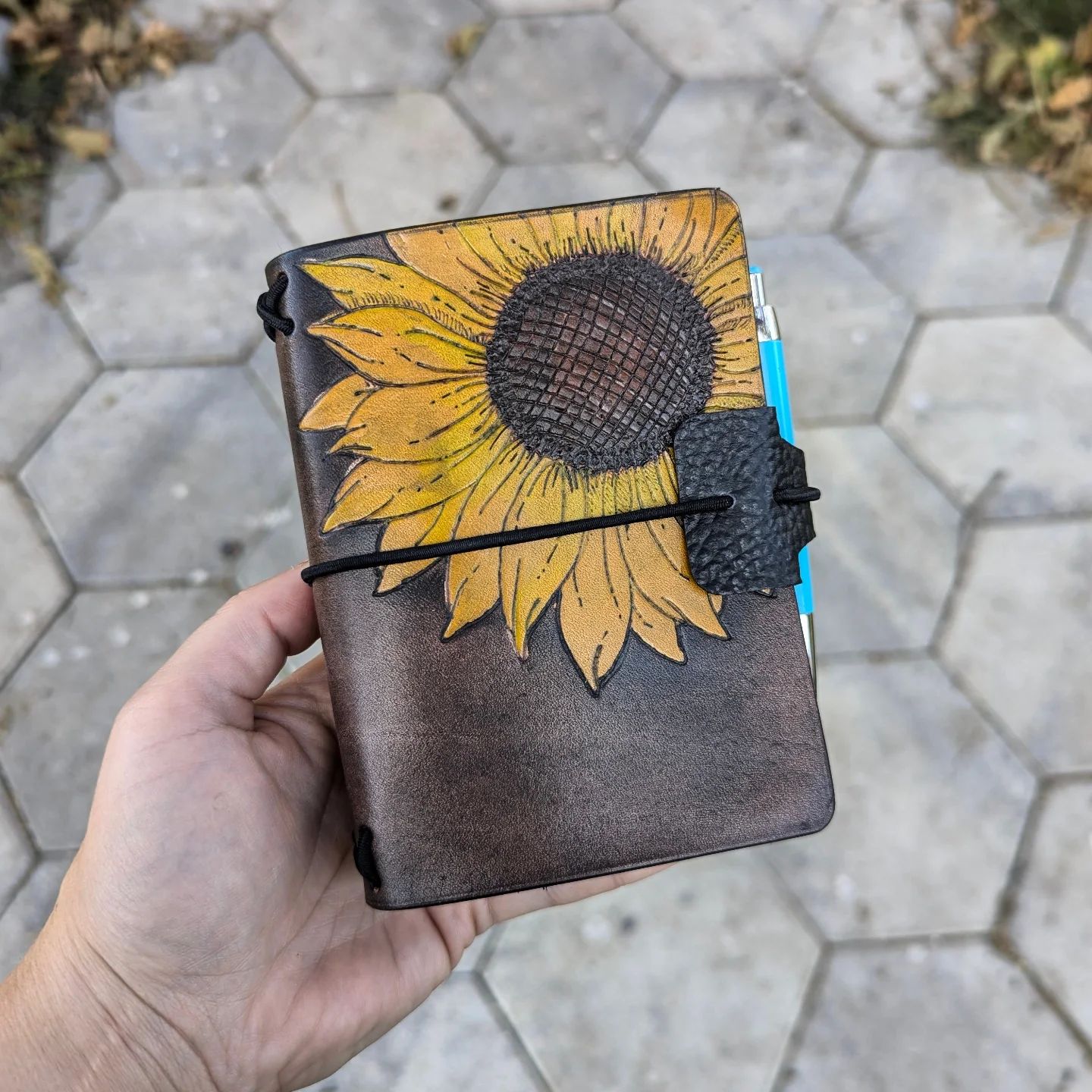 Passport Traveller's Refillable Notebook | Pyrography Sunflower #5