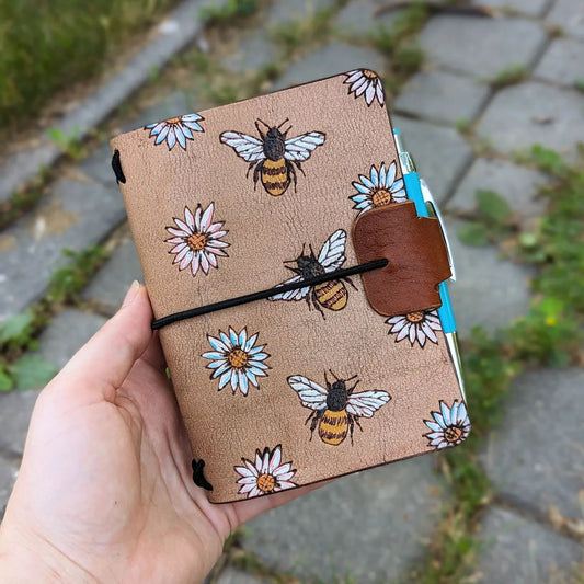 Passport Traveller's Refillable Notebook | Pyrography Bees + Flowers #1