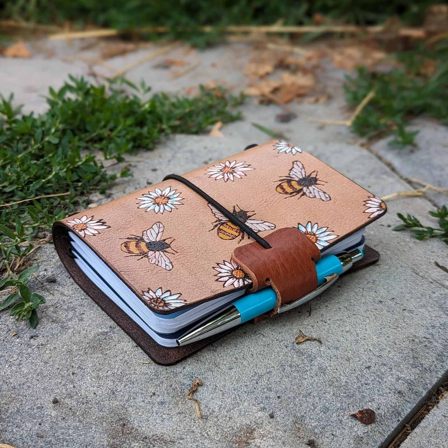 Passport Traveller's Refillable Notebook | Pyrography Bees + Flowers #1