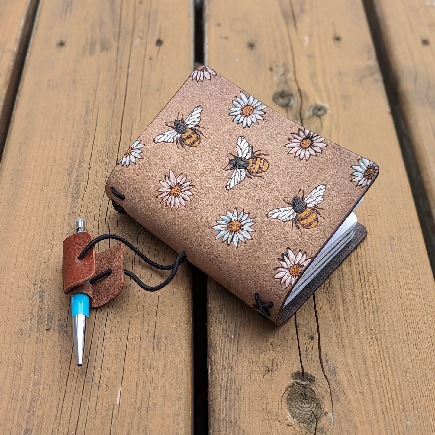 Passport Traveller's Refillable Notebook | Pyrography Bees + Flowers #1