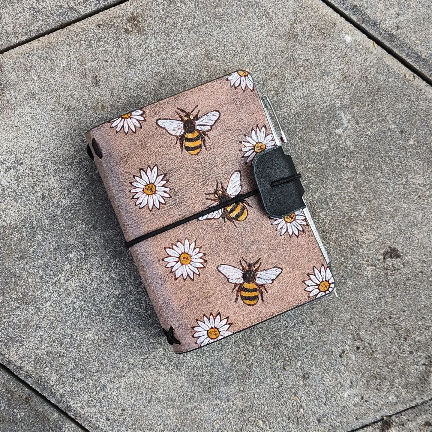 Passport Traveller's Refillable Notebook | Pyrography Bees + Flowers #2