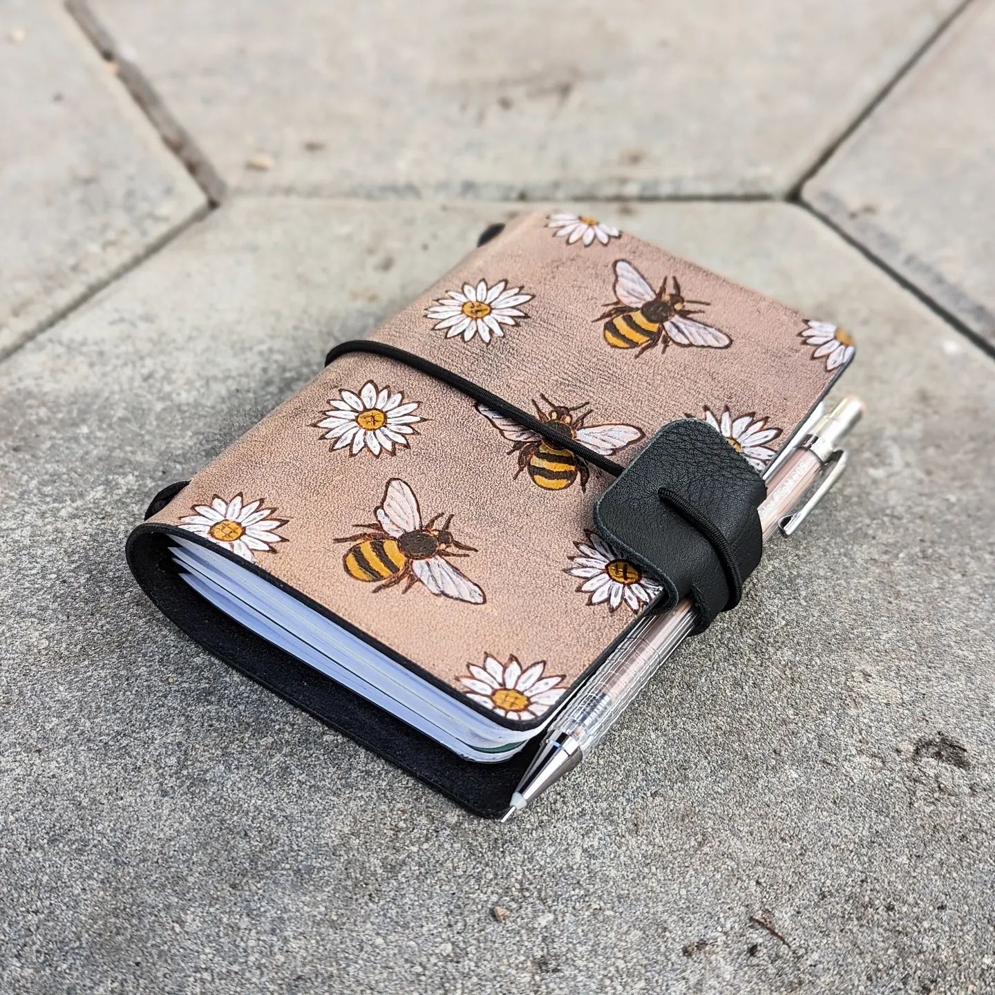 Passport Traveller's Refillable Notebook | Pyrography Bees + Flowers #2