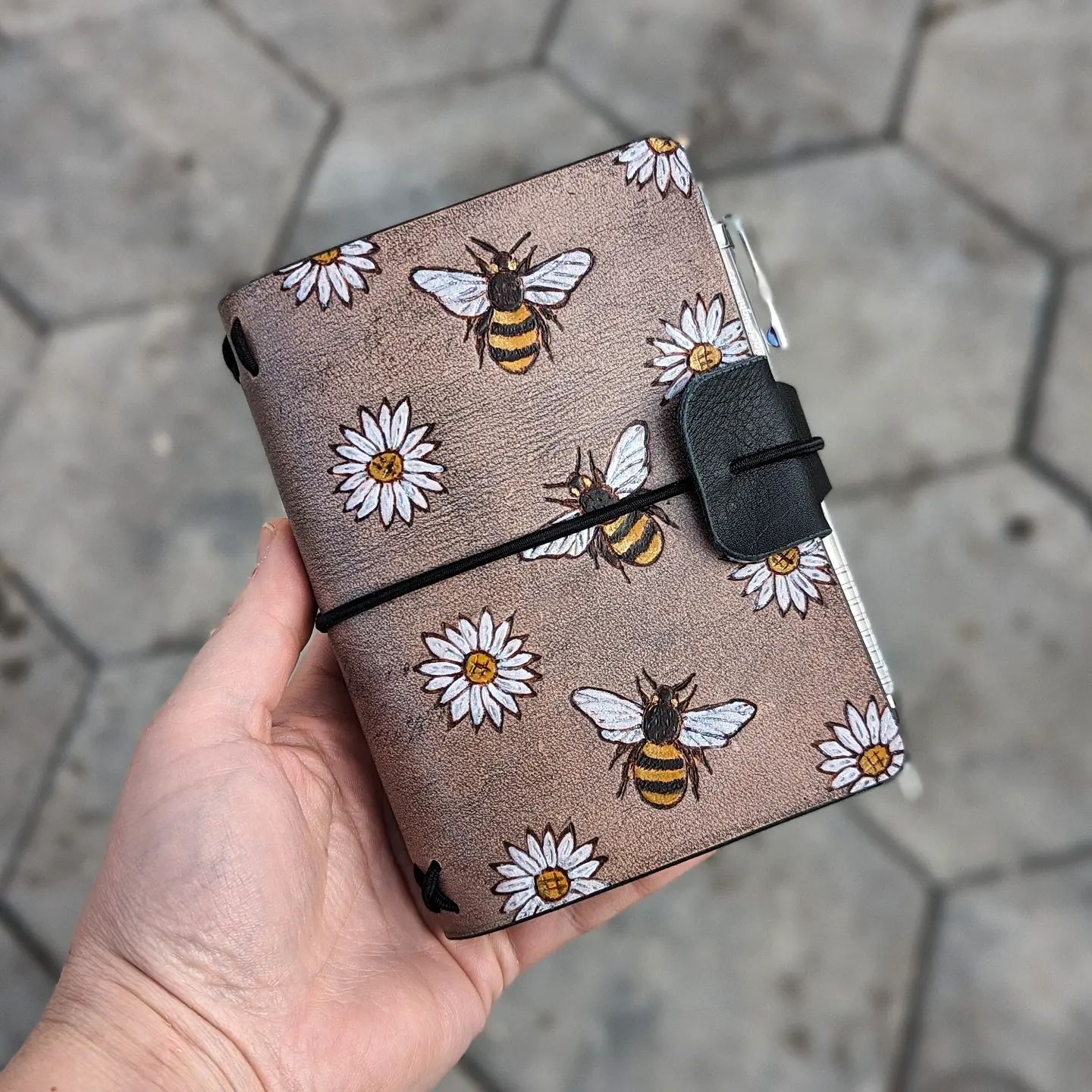 Passport Traveller's Refillable Notebook | Pyrography Bees + Flowers #2