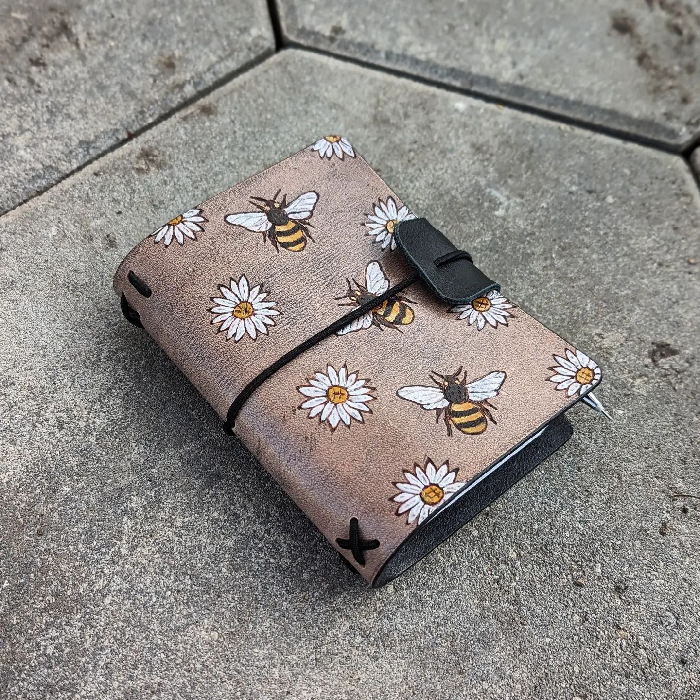 Passport Traveller's Refillable Notebook | Pyrography Bees + Flowers #2