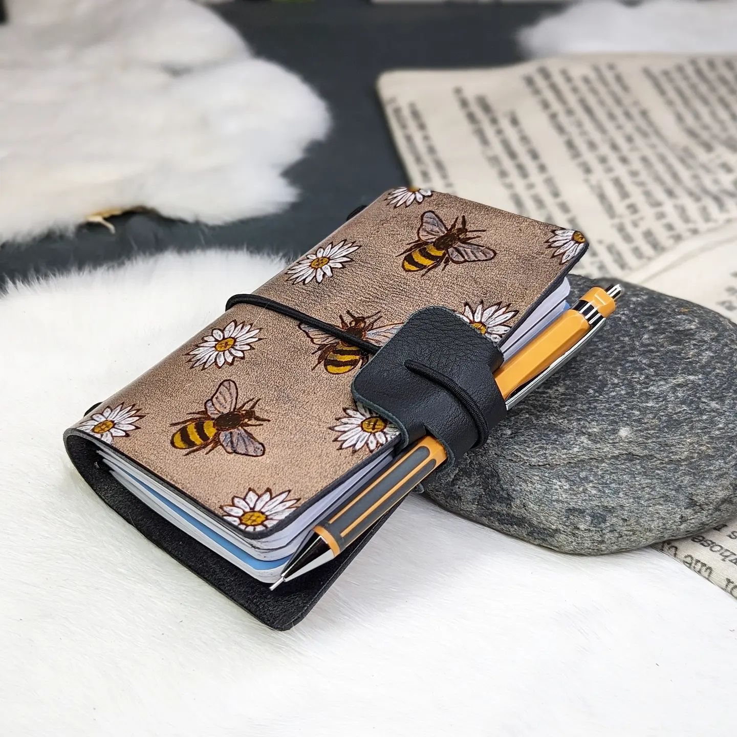 PASSPORT Traveller's Refillable Notebook | Pyrography Bees + Flowers #2