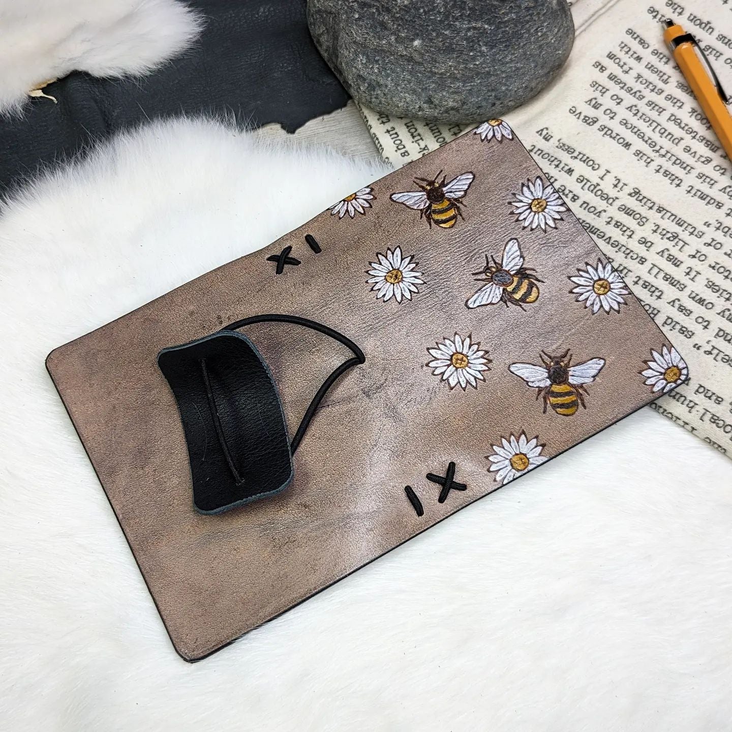 Passport Traveller's Refillable Notebook | Pyrography Bees + Flowers #2