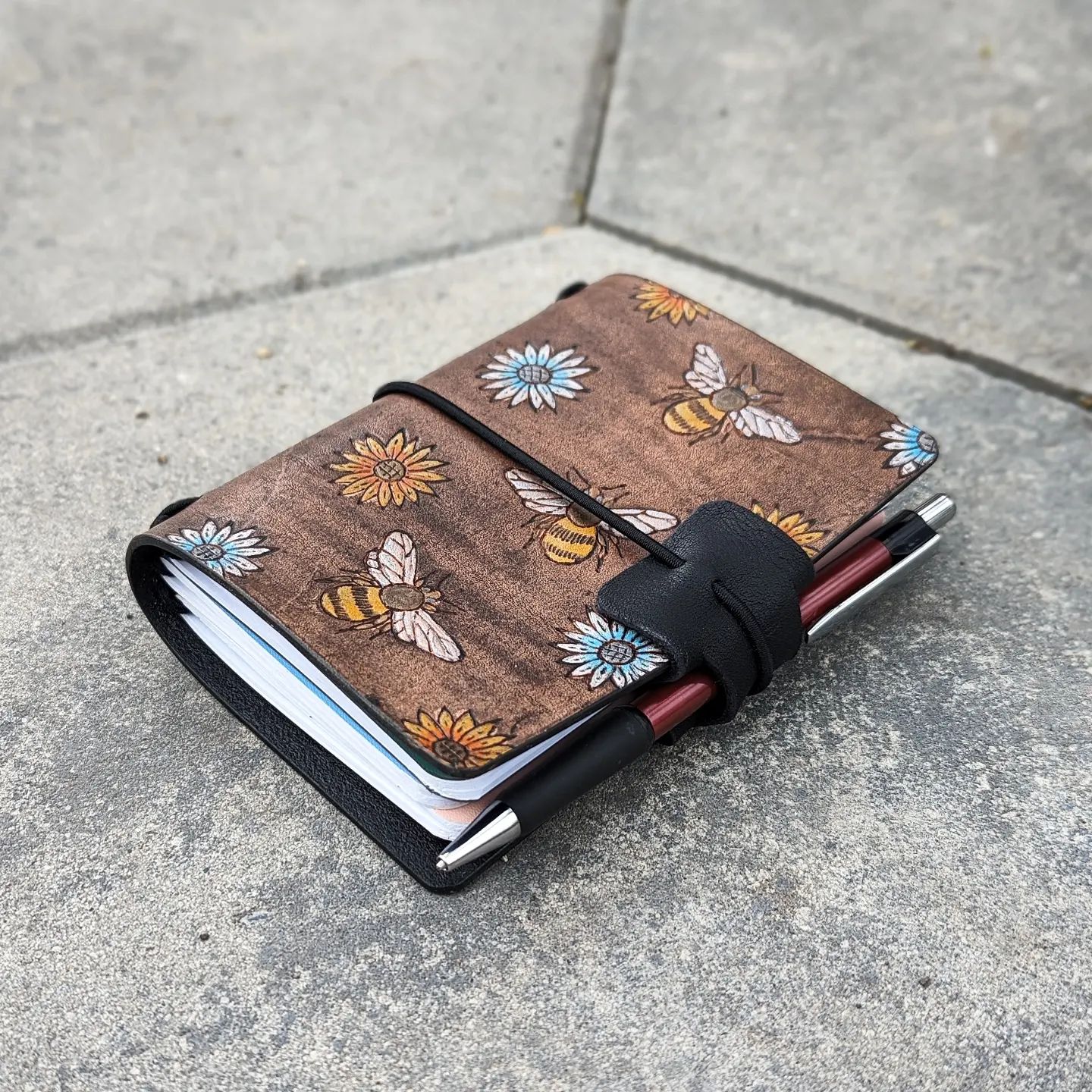 PASSPORT Traveller's Refillable Notebook | Pyrography Bees + Flowers #3