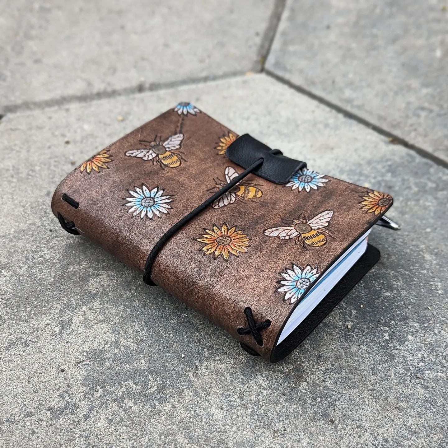 Passport Traveller's Refillable Notebook | Pyrography Bees + Flowers #3