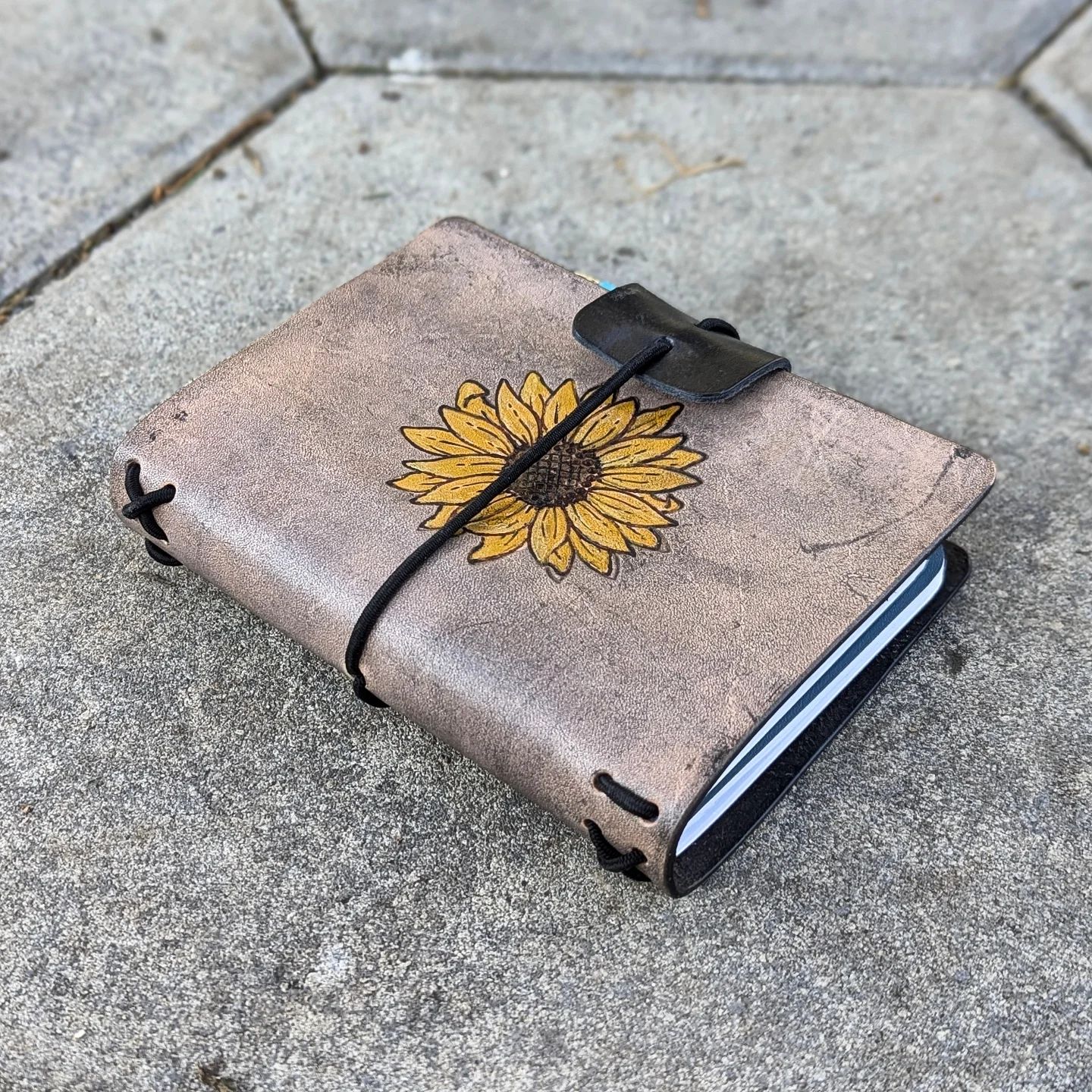 Passport Traveller's Refillable Notebook | Pyrography Sunflower #3