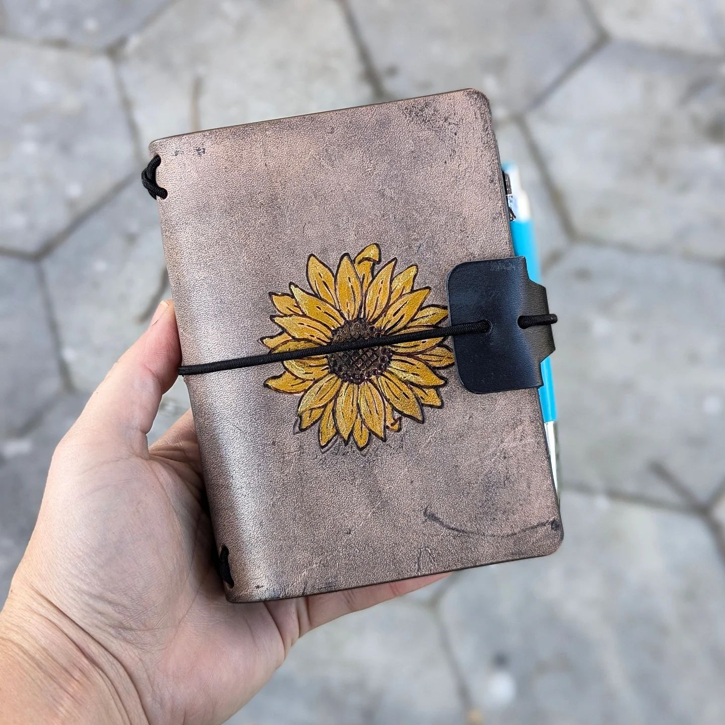 Passport Traveller's Refillable Notebook | Pyrography Sunflower #3