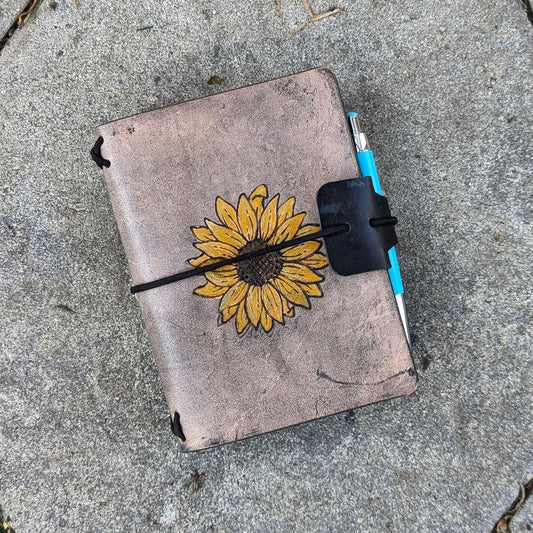 Passport Traveller's Refillable Notebook | Pyrography Sunflower #3