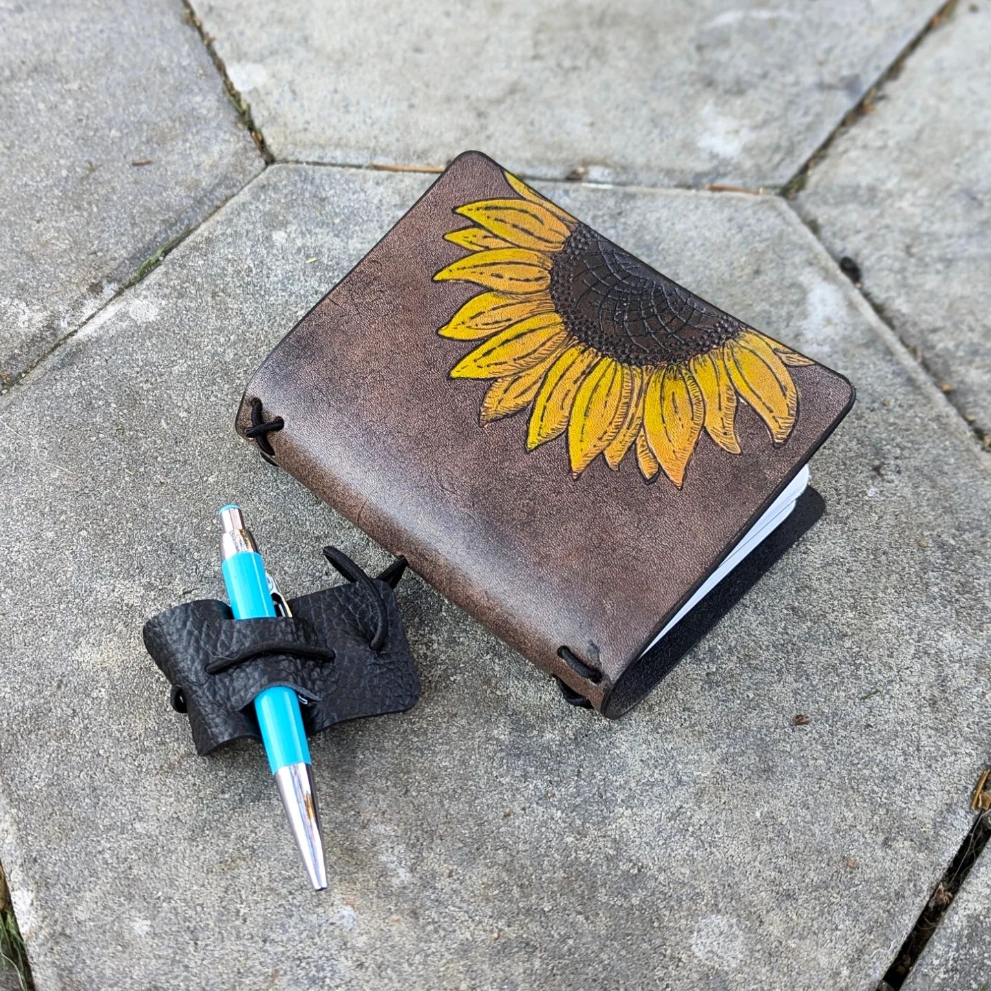 Passport Traveller's Refillable Notebook | Pyrography Sunflower #4