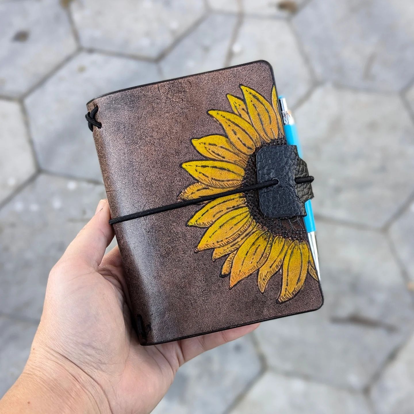 Passport Traveller's Refillable Notebook | Pyrography Sunflower #4