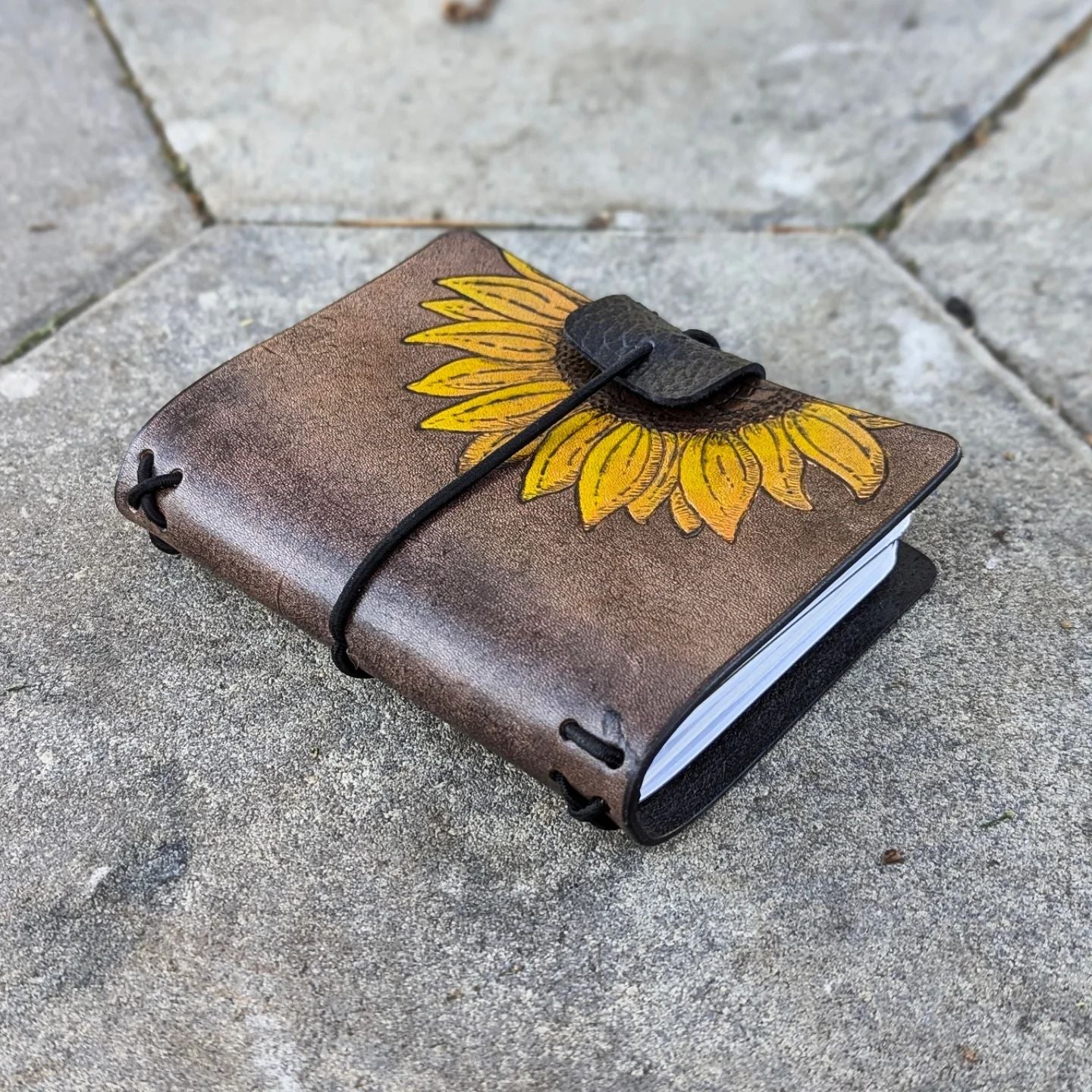 Passport Traveller's Refillable Notebook | Pyrography Sunflower #4