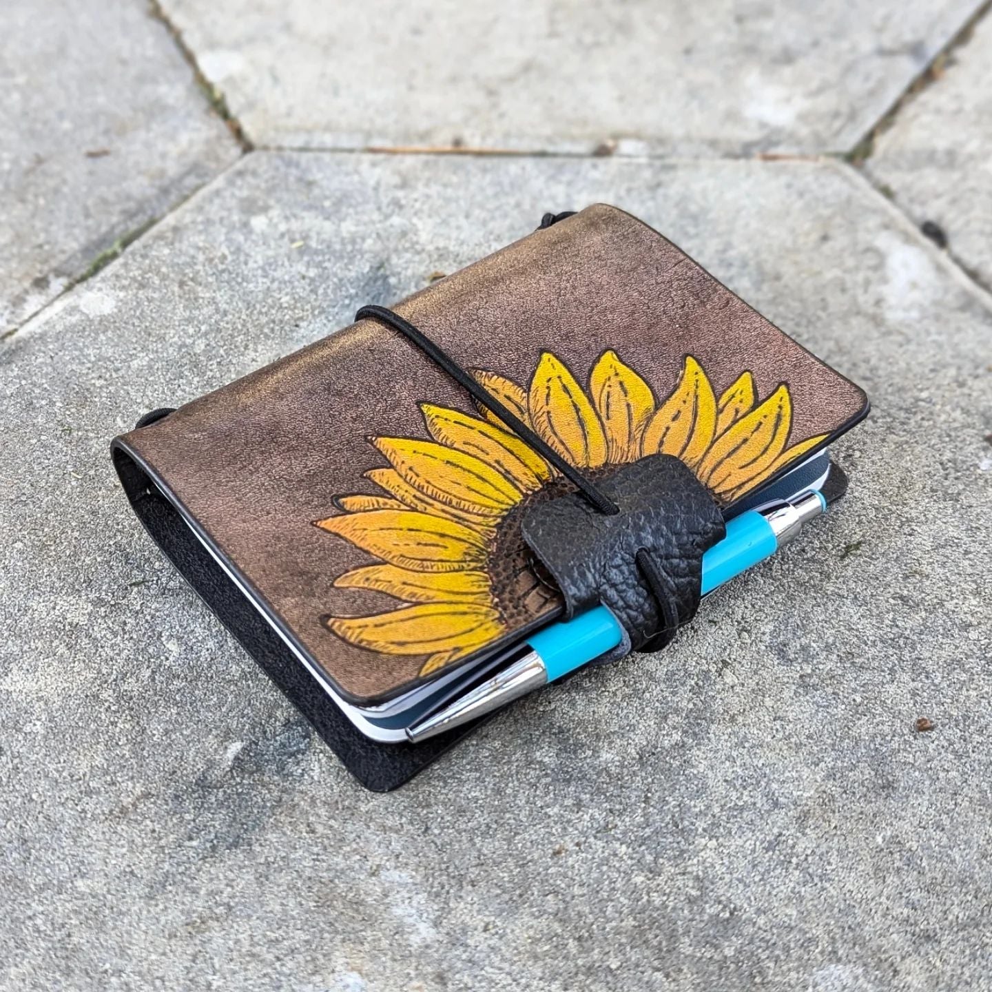 Passport Traveller's Refillable Notebook | Pyrography Sunflower #4