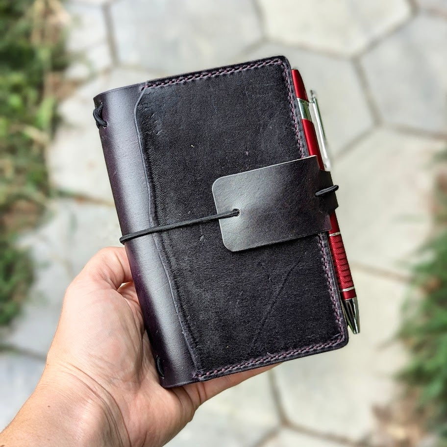 Pocket Traveller's Refillable Notebook | Eggplant Purple 'Live Edge' #12