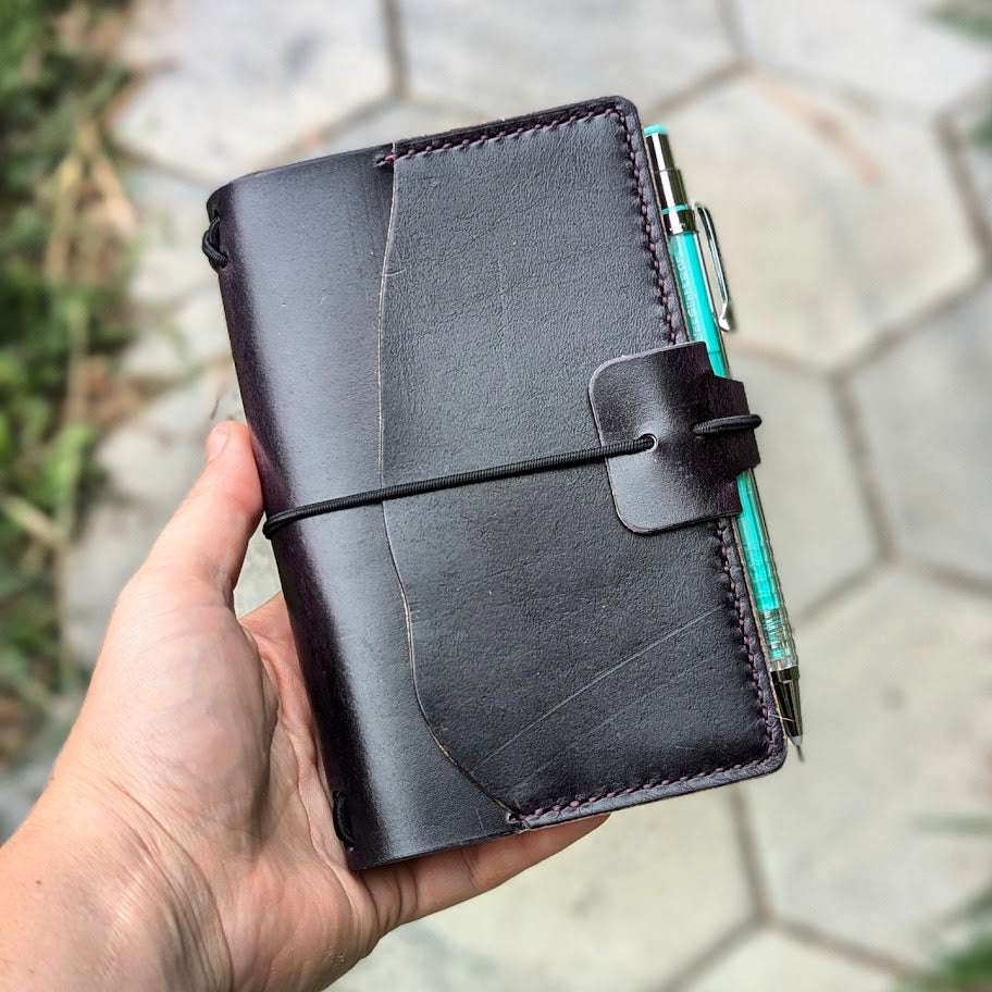 Pocket Traveller's Refillable Notebook | Eggplant Purple 'Live Edge' #14