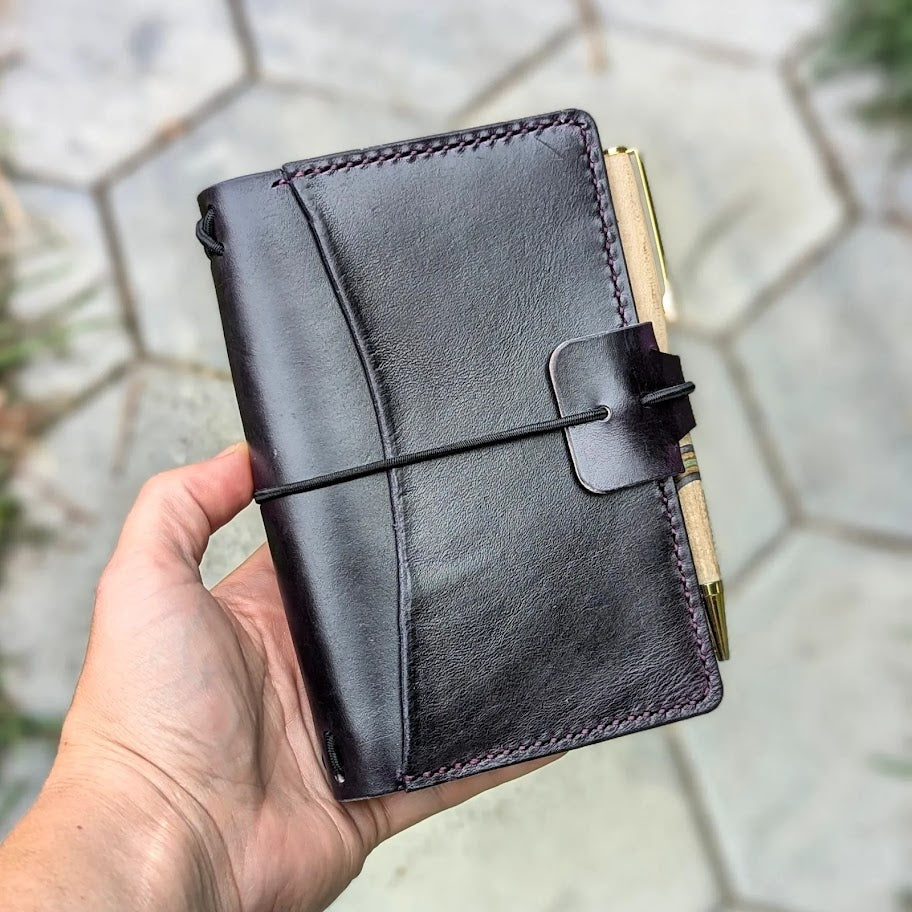 Pocket Traveller's Refillable Notebook | Eggplant Purple 'Live Edge' #16