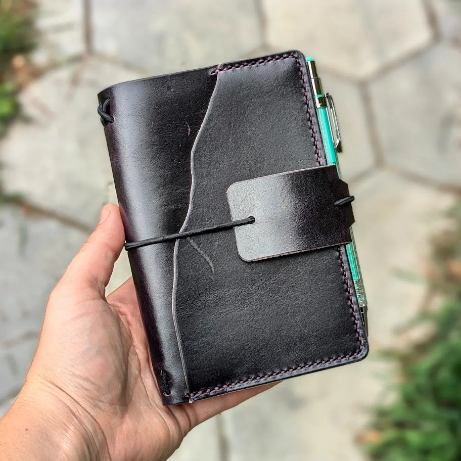 POCKET Traveller's Refillable Notebook | Eggplant Purple 'Live Edge' #20