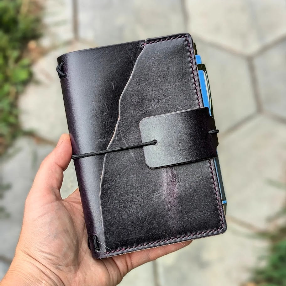 POCKET Traveller's Refillable Notebook | Eggplant Purple 'Live Edge' #21