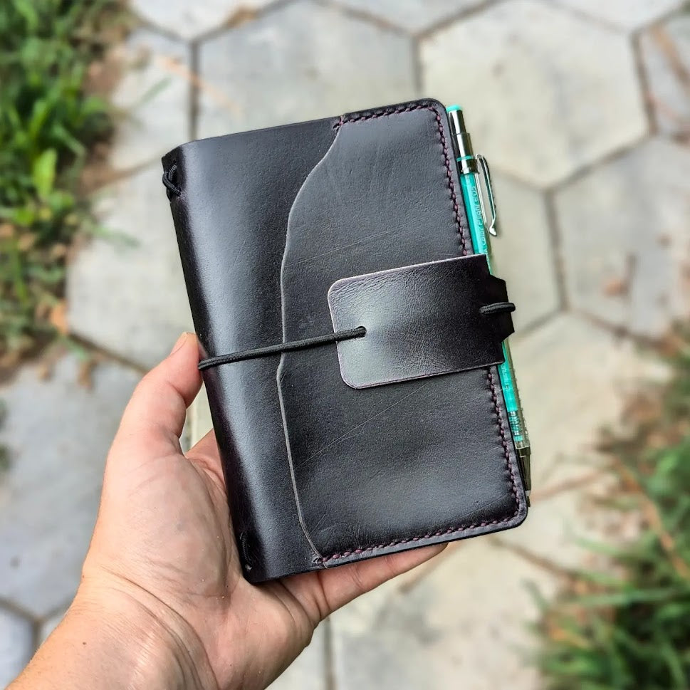 Pocket Traveller's Refillable Notebook | Eggplant Purple with 'Live Edge' #6