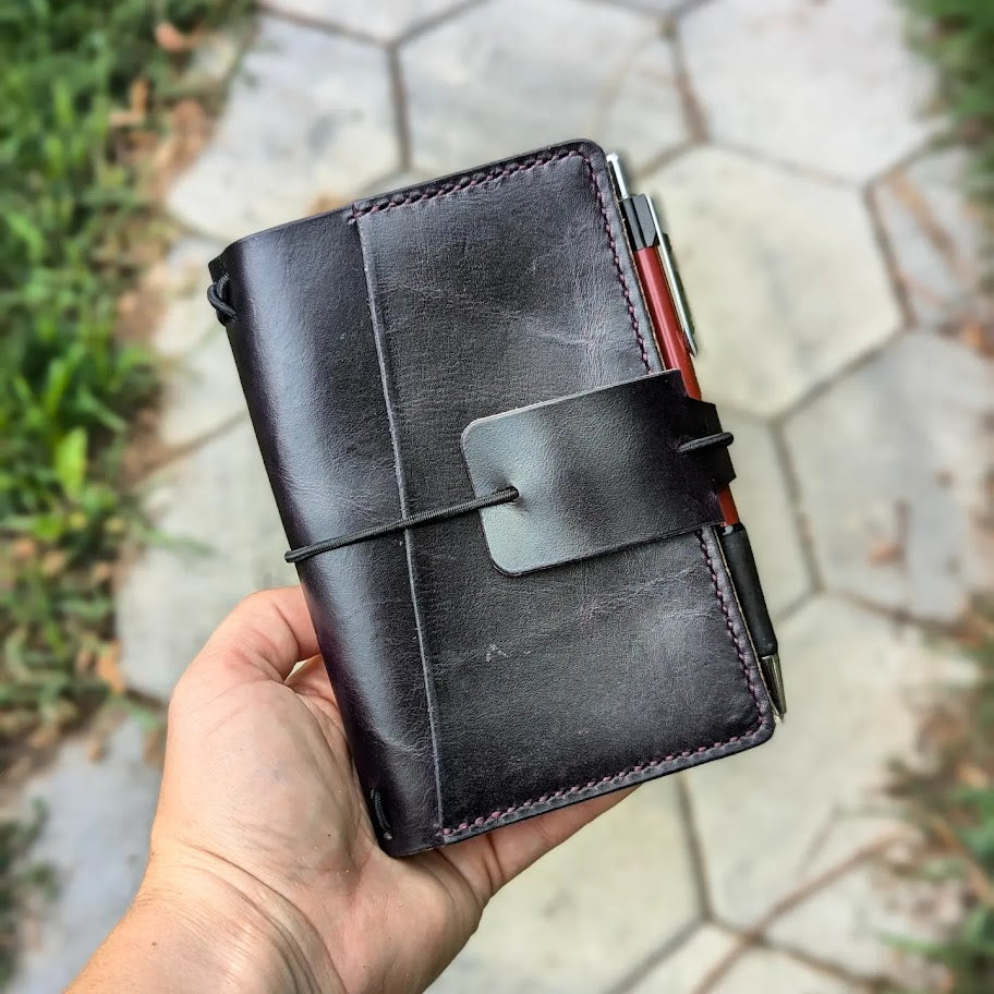 POCKET Traveller's Refillable Notebook | Eggplant Purple 'Live Edge' #7